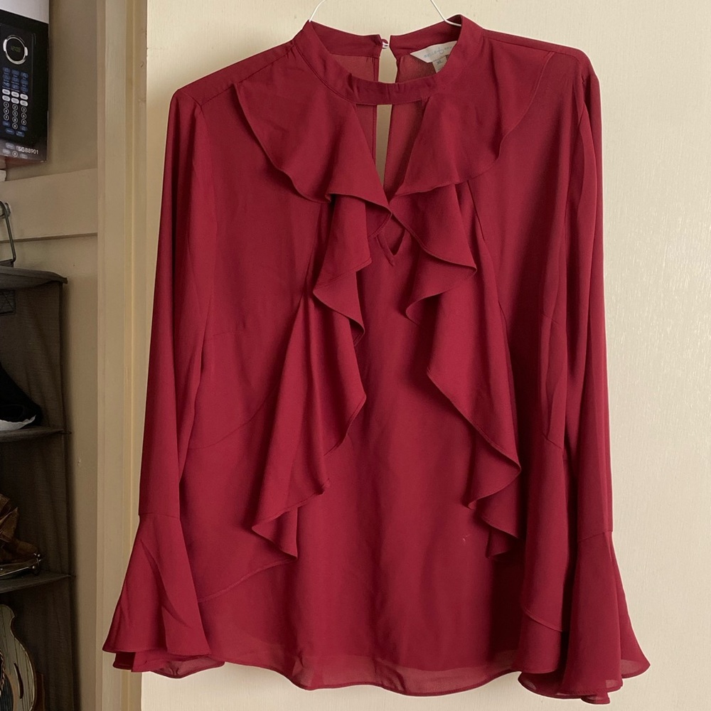Belle Sky Maroon Ruffle Blouse